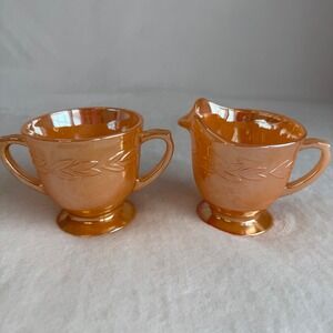 Vintage Anchor Hocking Fire King Peach Luster Sugar & Creamer set
